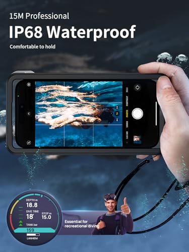 Lanhiem Snorkeling Underwater Phone Case for Diving, IP68 Professional Universal Waterproof Outdoor Video Photo Cellphone Case with Lanyard for iPhone 17, Galaxy S26 Moto All Series (Clear/Black)