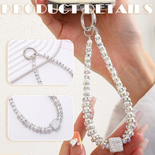 2 Pieces Phone Wrist Strap Pearl Beaded Phone Charm Cell Phone Strap Detachable with Tether Tab, Hands-Free Wristlet Bracelet