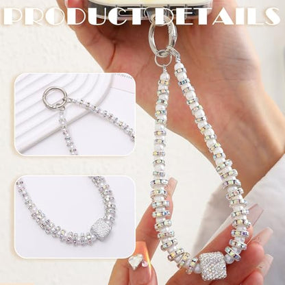 2 Pieces Phone Wrist Strap Pearl Beaded Phone Charm Cell Phone Strap Detachable with Tether Tab, Hands-Free Wristlet Bracelet