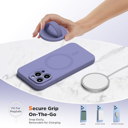 Upgraded Magnetic Phone Grip, Liquid Silicone Soft and Portable, Removable Finger Loop Ring Grip Holder for iPhone, Strong Magnetic Attraction, Compatible with MagSafe Phone Case, Lavender Gray - color: Lavender Gray