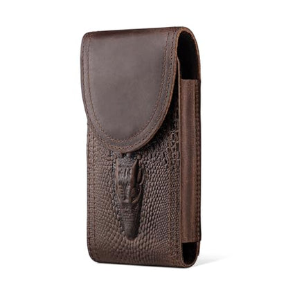 Top Grain Crazy Horse Leather Cell Phone Holster for Belt, Phone Belt Case with Belt Clip/Loop, Belt Holder Waist Pouch Fits for Samsung Galaxy S26 Ultra S25 Edge iPhone 17 Pro Max (Coffee) - color: Coffee