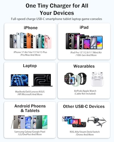 40W GaN III USB C Charger Block with 10FT Cable, PD 3.0 PPS Fast Charging - color: White