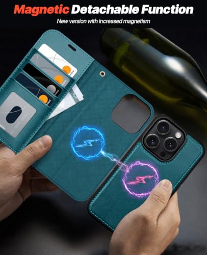 OCASE for iPhone 16 Pro Max Case Detachable Wallet Case with Card Holder, 2 in 1 Pu Leather Flip Folio with RFID Blocking Stand Wrist Strap Shockproof Phone Cover 6.9 Inch 2024, Peacock Blue - color: Peacock Blue, size: iPhone 16 Pro Max