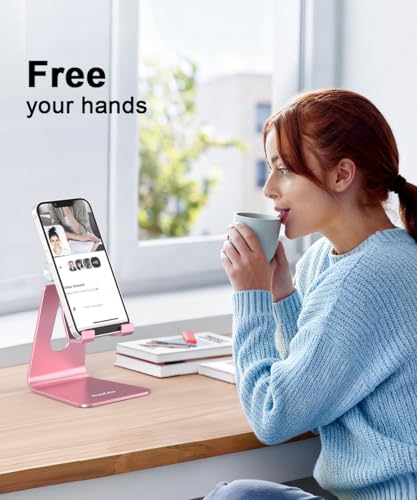Cell Phone Stand for Desk- Adjustable Phone Stand Holder, Cradle, Dock, Desktop Stand for iPhone 17 16, 15, 14, Plus, Pro, Pro Max, 13 12 X XS,4-8" Phones, Office Accessories (Rose Gold) - color: Rose Gold