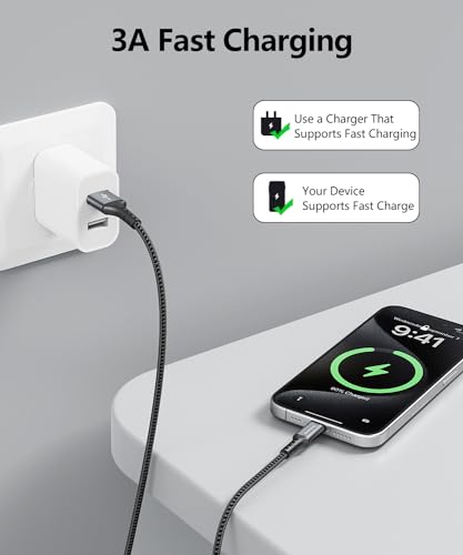 Short USB C Cable 1.6FT 3Pack, 20inch 3A USB A to USB C Cable Fast Charging Data Sync Braided Compatible with iPhone15/15Pro/15Pro Max/15Plus, Galaxy S23/S22/S21, Note10/9（Grey） - size: 1.6FT