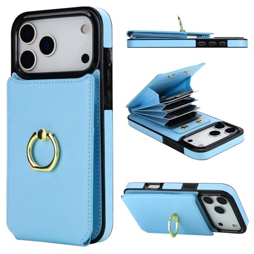 Folosu for iPhone 17 Pro Max Case Wallet, Finger Ring Holder Cover 6.9"Blue - color: Blue