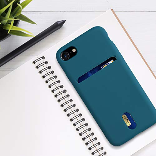 kwmobile Case Compatible with Apple iPhone SE (2022) / iPhone SE (2020) / iPhone 8 / iPhone 7 - Soft TPU Phone Cover with Card Holder and Silicone Finish - Teal Matte - color: teal matte