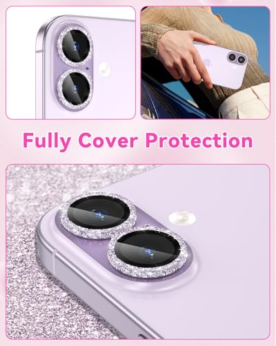 CloudValley All Bling Camera Lens Protector for iPhone 17/iPhone 16/Plus - color: Bling Purple