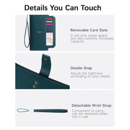 GAEKEAO Womens Wallet RFID Blocking Large Capacity Vegan Leather Card Holder Wristlet Clutch with 32 Card Slots 4 ID Windows - color: X02-Blue