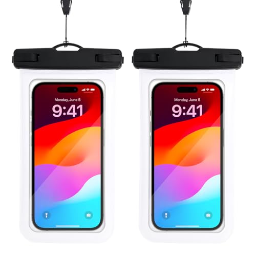 Waterproof Cell Phone Bag, White, 2 Pack | Waterproof Phone Pouch for 7" Phones, Touch Sensitive Clear Case, Lanyard, Beach Swimming - color: White