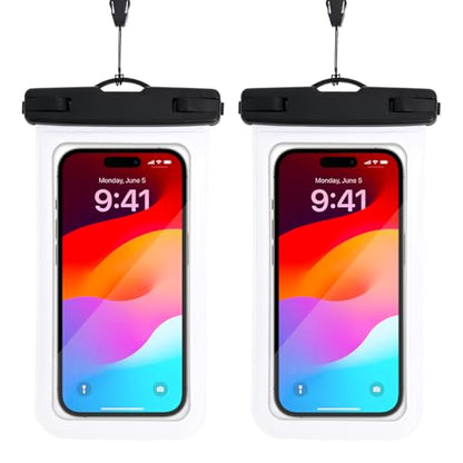 Waterproof Cell Phone Bag, White, 2 Pack | Waterproof Phone Pouch for 7" Phones, Touch Sensitive Clear Case, Lanyard, Beach Swimming - color: White