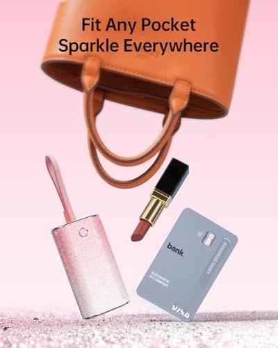 iWALK Sparkly 10000mAh Portable Charger, 22.5W Fast Charging Small Power Bank with Built-in USB-C Cable, Diamond Glitter Ultra-Compact Battery for iPhone 17/17 Pro/16/16 Pro/15, Samsung,ShinyPink - color: ShinyPink 22.5W