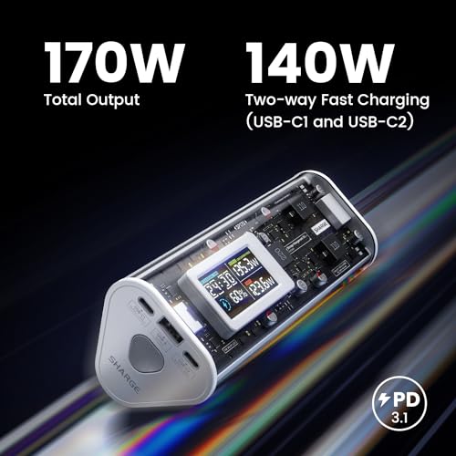 SHARGEEK 170 Power Bank, 140W Portable Charger 24000mAh - color: Alpine white