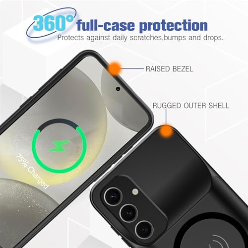 Battery Case for Galaxy S24,[10000mAh] Large Capacity Slim Portable Protective Fast Charging Case Battery Case Compatible with Galaxy S24(6.2inch) Wireless Charging Case with Carplay-Black - size: Galaxy S24