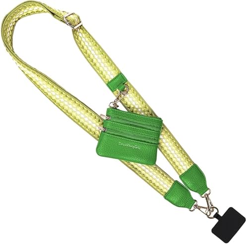 Save the Girls Clip & Go Phone Lanyard with Wallet Pouch, Fun Dots Dark - color: Dark Green/Light Green