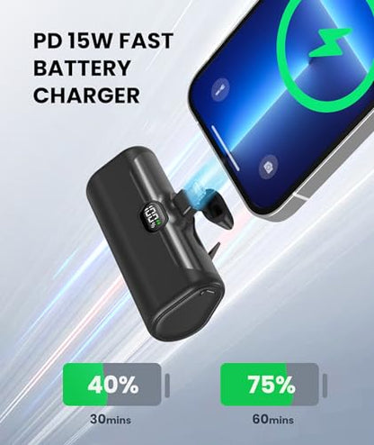 Small Portable Charger for iPhone, 5000mAh Mini Battery Pack with Builtin Metal Stand, MFi Certified Compact Power Bank with LCD Display & LED Light for iPhone 14/13/12/11/XR/X/SE/8/7/6Pro Max-Black - color: Black