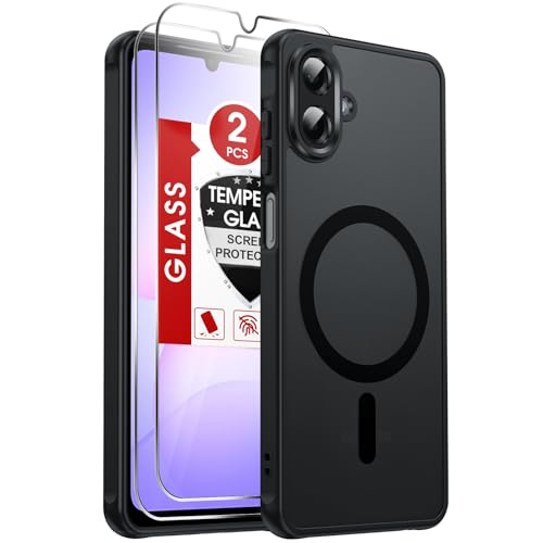 LeYi for Samsung A07 Phone Case [Magnet Fit] Slim Frosted Translucent Black | Samsung Galaxy A07 Phone Case with [2 Packs] Screen Protector, Cover Full Body Protection para Unlocked Galaxy A 07 4G - color: Black, size: Galaxy A07 (6.7 Inch)