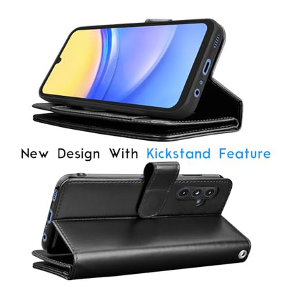 Tekcoo Galaxy A15 5G Cellular Phone Case, PU Leather Wallet, Detachable Magnetic Hard Case, Kickstand, Card Slots [W-Black] - color: W-Black