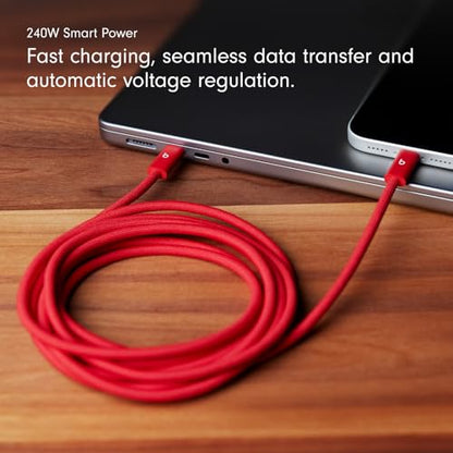 Beats 240W USB-C to USB-C Braided Cable, Fast Charging, Durable/Tangle Free, Compatible with Apple and Android Devices (3 m/10 ft) – Rapid Red - color: Rapid Red, size: 10 ft, style: USB-C to USB-C