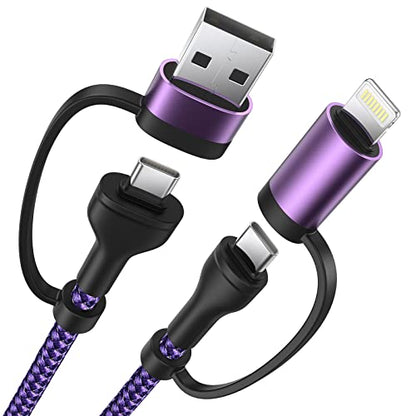 4-in-1 USB C Cable, USBC Lightning Cable USB C to C Charging Cable 60W PD [Fast & Data Sync] 4 in 1 Multi Charger for iPhone 16 15 14 13 12,MacBook Pro 2024 iPad mini 6/Pro,Samsung Galaxy - color: Purple, size: 3FT