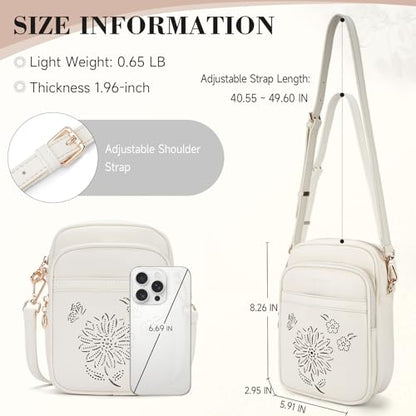 Small Crossbody Bags for Women, RFID Phone Purse with Card Slots, Triple Compartments Lightweight Shoulder Bag - color: 8-white
