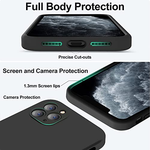 Vooii Compatible with iPhone 11 Pro Case, Upgraded Liquid Silicone with [Flat Edges] [Camera Protection] [Soft Anti-Scratch Microfiber Lining] Phone Case for iPhone 11 Pro 5.8 inch - Black - color: Black, size: iPhone 11 Pro
