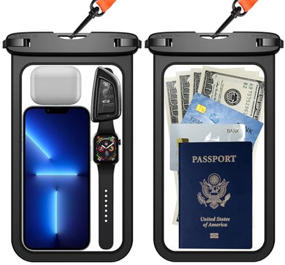 2 Pcs Waterproof Phone Pouch, [Up to 10" Large] Universal IPX8 Waterproof Cell Phone Case Dry Bag with Lanyard for iPhone 16 Pro Max/16E/15/14/13,Galaxy S25 Ultra/S24/S23 for Vacation -Black
