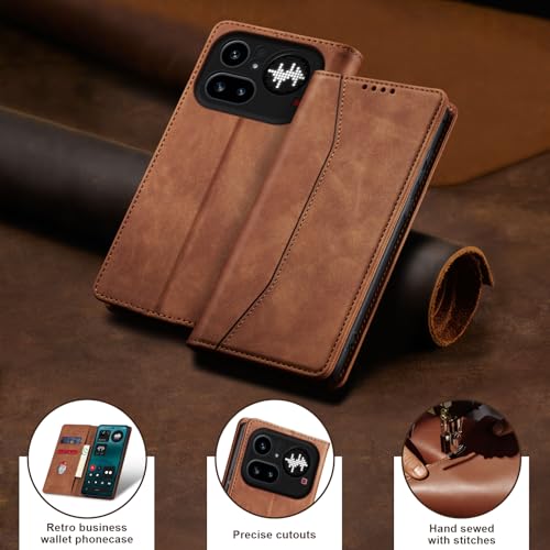 Jasonyu Flip Wallet Case for Nothing Phone 4a Pro 5G,Brown | PU Leather Magnetic Folio Cover,with Card Holder,Kickstand,TPU Shockproof,Durable,Protective Phone Case - color: Brown, size: Nothing Phone 4a Pro