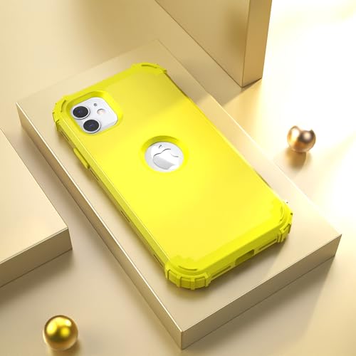 IDweel for iPhone 11 Case with Screen Protector(Tempered Glass), Hybrid 3 in 1 Shockproof Slim Fit Heavy Duty Protection Hard PC Cover Soft Silicone Bumper Full Body Case,Yellow - color: Yellow