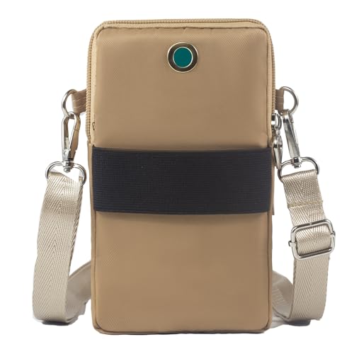 Small Crossbody Bag for Women, Multi Zip Pockets Nylon Wallet Purse Credit Card Holder with Detachable Hand Strap - color: Camel