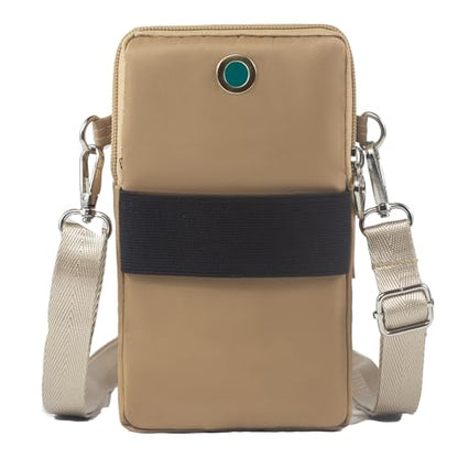 Small Crossbody Bag for Women, Multi Zip Pockets Nylon Wallet Purse Credit Card Holder with Detachable Hand Strap - color: Camel