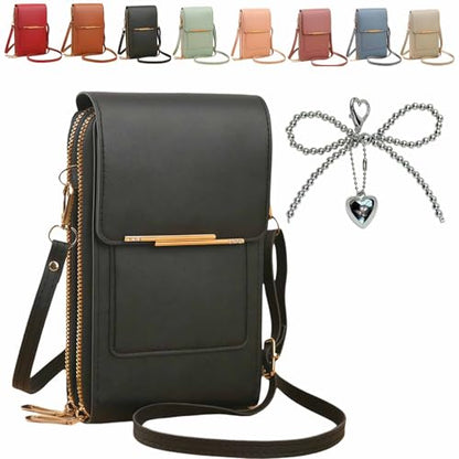 Anti-theft leather bag, Women's Touch Screen Mobile Phone Messenger bag, RFID Block Mobile Phone Purse - color: Black