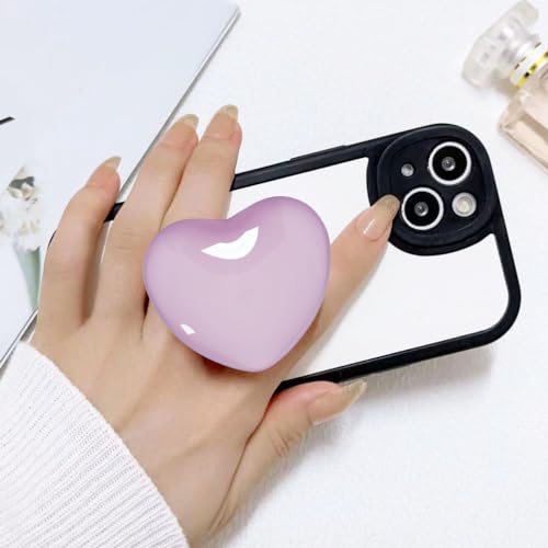 Cute Purple Heart-Shaped Expanding Phone Grip - 3D Crystal Collapsible Phone Mount Holder Stand for Girls Women, Lovely Phone Charm and Accessories，Finger Snap Grip Holder for iPhone, iPad, Kindle