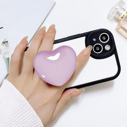 Cute Purple Heart-Shaped Expanding Phone Grip - 3D Crystal Collapsible Phone Mount Holder Stand for Girls Women, Lovely Phone Charm and Accessories，Finger Snap Grip Holder for iPhone, iPad, Kindle