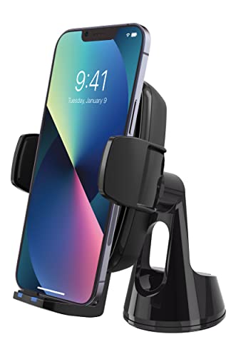 Scosche UQ3WDV-SP Windshield/Dashboard/Vent Qi-Certified 15W Wireless Charging Universal Cell Phone Car Mount, Adjustable Hands-Free Cell Phone Holder with Stick Grip, Black - style: Windshield / Dash / Vent