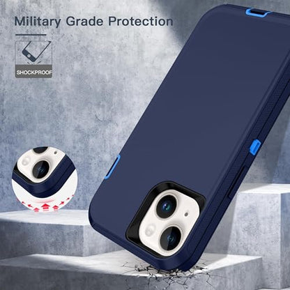 Apple iPhone 13 / iPhone 14 / iPhone 15 / iPhone 16e Case (6.1") Rugged Case Heavy Duty Shockproof Dust/Drop Proof Dual Layer Cover Navy - color: Navy
