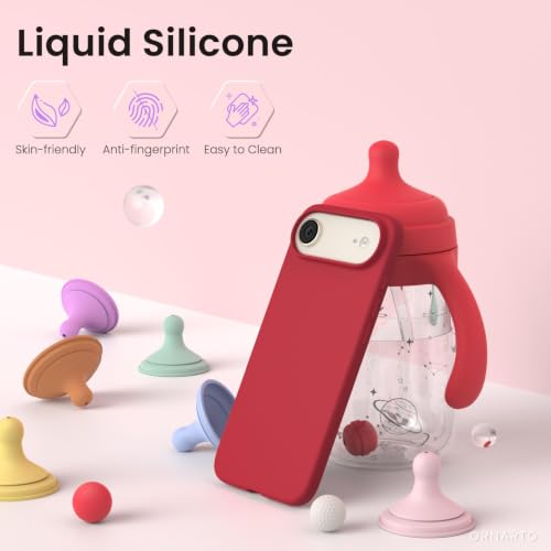 ORNARTO for iPhone Air Case 6.5", Slim Liquid Silicone 3 Layers Soft Gel Rubber Shockproof Protective Cover with Anti-Scratch Microfiber Lining-Red - color: Red