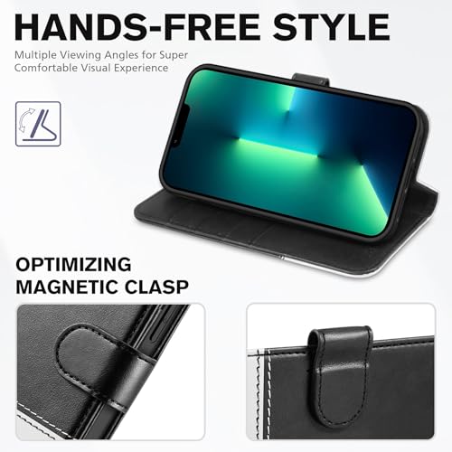 TUCCH Wallet Case for iPhone 13 Pro Max (6.7"), 4 Card Slots, Black & White - color: Black & White