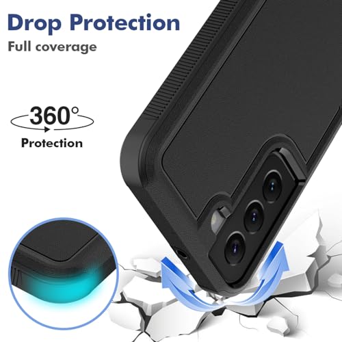 for Samsung Galaxy S22 Case: Dual Layer Protective Heavy Duty Cell Phone Cover Shockproof Rugged with Screen Protector - Military Protection Bumper Tough - Samsung Galaxy S22 5G 2022, 6.1 inch, Black - color: Black (PC) + Black (TPU)