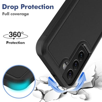 for Samsung Galaxy S22 Case: Dual Layer Protective Heavy Duty Cell Phone Cover Shockproof Rugged with Screen Protector - Military Protection Bumper Tough - Samsung Galaxy S22 5G 2022, 6.1 inch, Black - color: Black (PC) + Black (TPU)
