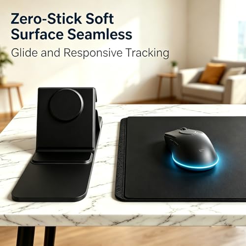 15W Wireless Charging Mouse Pad 31.5"x15.75", Double-Sided Faux Leather - color: Folding-Black
