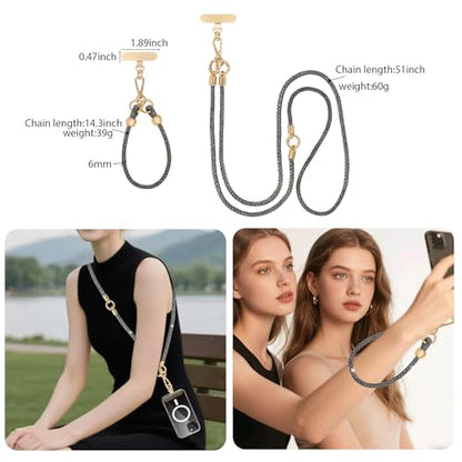 Crystal Phone Lanyard Crossbody and Wrist Strap Lanyard Rhinestone Anti-Theft Phone Strap Phone Neck Strap for Women - color: Grey
