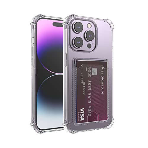 for iPhone 14 Pro Crystal Clear Card Case, [Slim & Protection][Up to 2 Cards] Anti-Yellowing Flexible TPU Wallet Case with Card Holder for iPhone 14 Pro 6.1" 2022 - size: iPhone 14 Pro