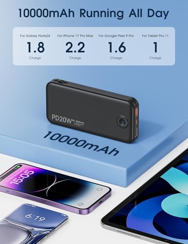 Nusyddy Portable Charger 10000mAh Fast Charging w/Built-in Wall Plug Black - color: Black