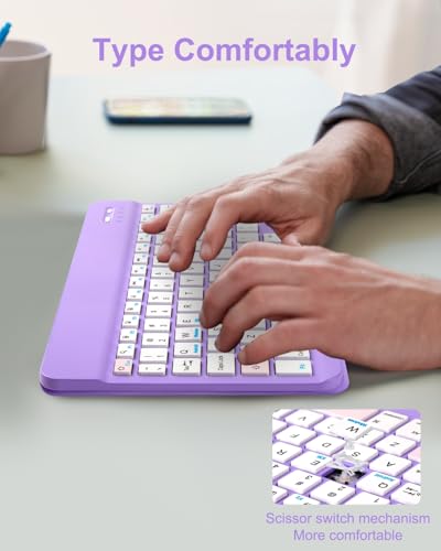 EAMPANG Universal Bluetooth Keyboard and Case for Tablet/Phone/Laptop | Wireless Portable Slim Keypad and Mice Rechargeable with Adjustable Bracket for iPad A16/Mini/Air/iPhone/Galaxy Z Fold Purple - color: Purple