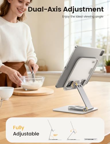 Lamicall Adjustable iPad Stand for Desk, Ultra-Slim Foldable, 360° Rotation - color: White