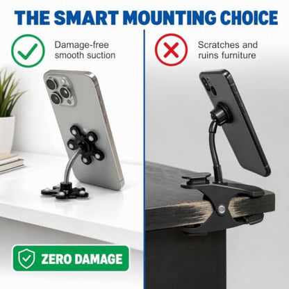 Hitt Brands Flexible Gooseneck Phone Holder – Adjustable Clamp Mount for Desk, Bed, or Wheelchair | Universal Clip-On Cell Phone Stand for Video Recording, Streaming & Hands-Free Use