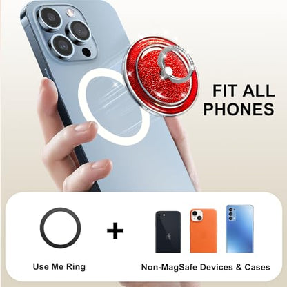 Red Sparkly Magnetic Ring Grip for MagSafe, Bling Phone Stand - color: Red