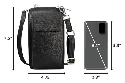 BULL GUARD Crossbody Bag for Women, Leather Phone Wallet Purse with Adjustable Anti Theft Strap & RFID Blocking 12 Card Slots - color: Xtraroom in Black Diamond Espresso