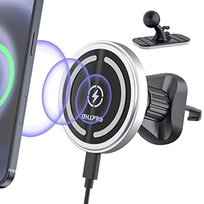 OHLPRO for MagSafe Car Mount Charger iPhone Wireless Car Charger, Sliver - color: Silver